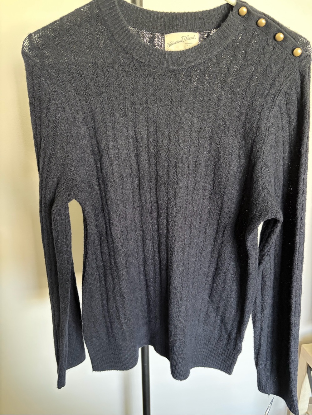 Universal Thread Navy Cable Crewneck Sweater with Shoulder Buttons